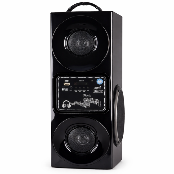 yatalika rangoli bluetooth tower speaker, 80w, 2.1 channel, black, floor standing